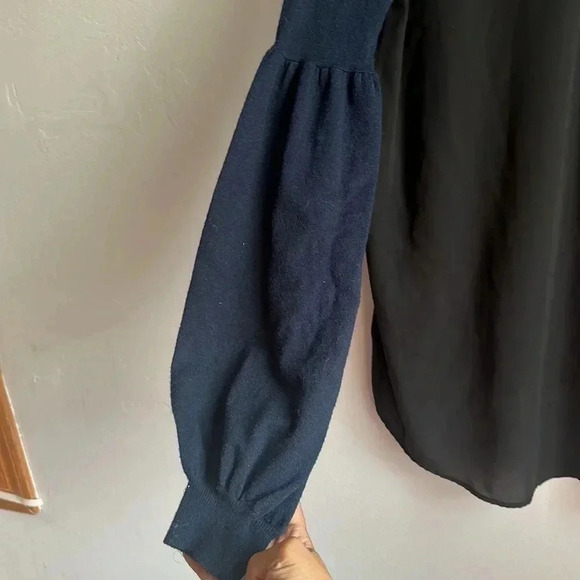 Chelsea28 Blue & Black Sheer High Low Sweater Size Small - Picture 7 of 9